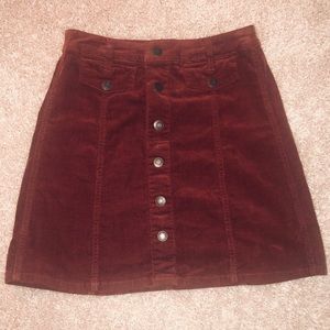 Burgundy/maroon corduroy button up skirt, size 2